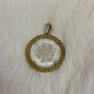 Vintage Crown Trifari Gemini Twins Pendant Zodiac Intaglio Gold Tone 2"